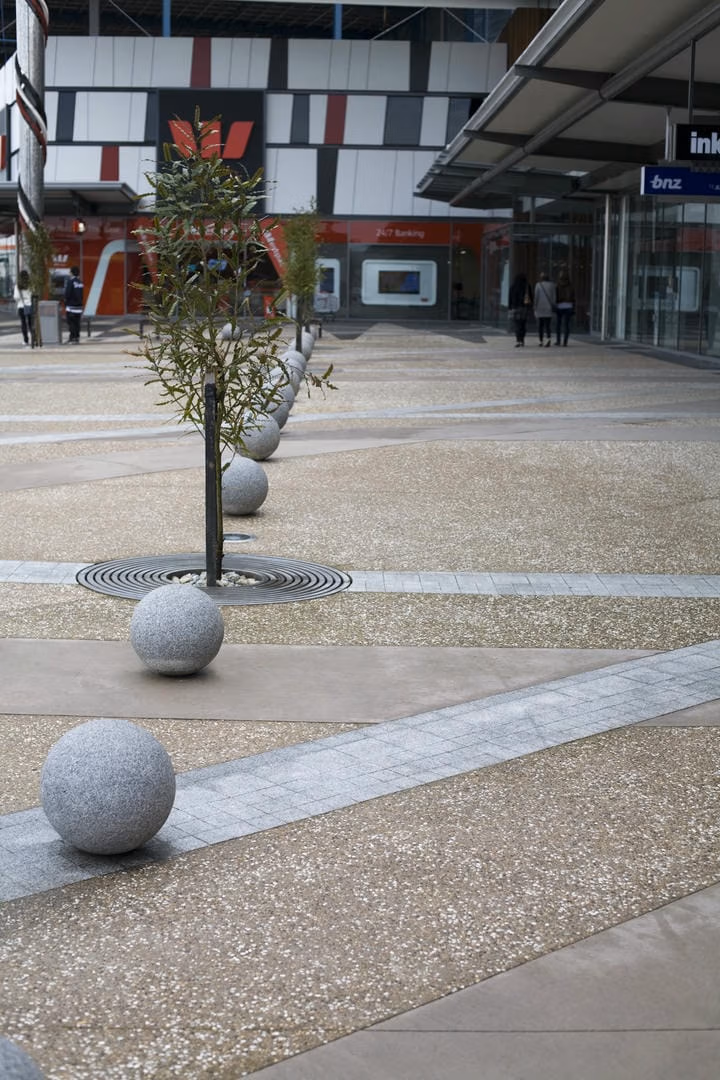 Decorative Concrete Outside Te Awa at The Base - Mansergh Graham Landscape Architects