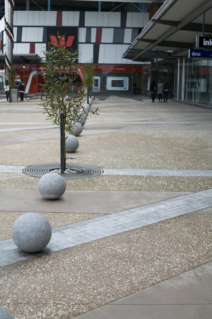Decorative Concrete Outside Te Awa at The Base - Mansergh Graham Landscape Architects